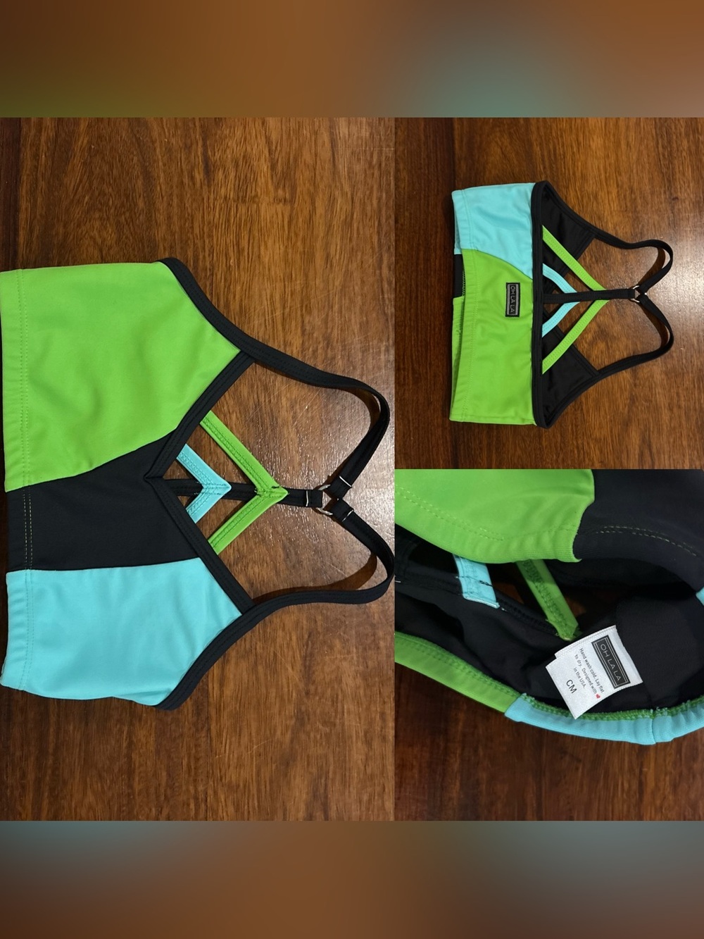 Oh La La Dancewear Green, Black, & Aqua Colorblock CM Top